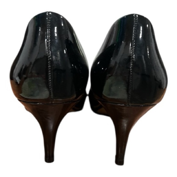 Ellen Tracy Black Patent Leather Peep Toe Heels Size 11M Classic Chic - Picture 4 of 4